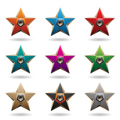 Obraz premium Colorful Embossed Stars with Pentagon Loudspeaker Shapes Illustration