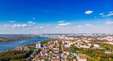 Panoramic view Tomsk cityscape Siberia, Russia. Tom river