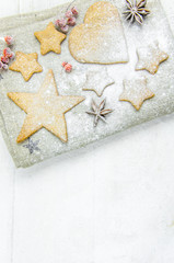 New year, Christmas, background. balls, cinnamon, bump, ash, snow.