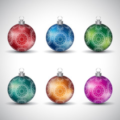 Colorful Glossy Christmas Balls with Ornamental Design - Style 1 Illustration