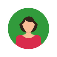 Female face avatar on white background. Flat cartoon style. Vector illustration.