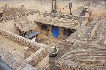Looking down in a courtyard seen from the city wall of Pingyao
