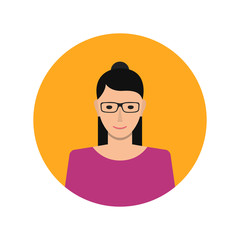 Female face avatar on white background. Flat cartoon style. Vector illustration.