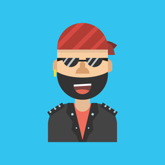 Biker avatar. Flat cartoon style. Vector illustration.