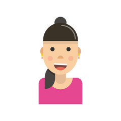 Female face avatar on white background. Flat cartoon style. Vector illustration.