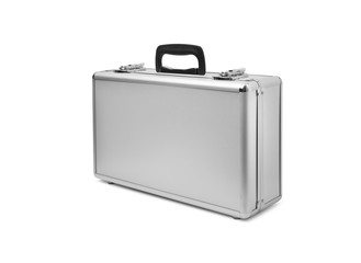 Metallic suitcase isolated on white background