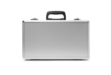 Metallic suitcase isolated on white background