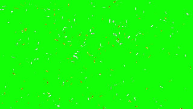 Gold and silver  confetti falling over green screen. 3d animation.