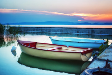 Naklejka na ściany i meble Boats at lake Balaton Hungary.