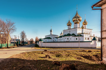 The view of the Resurrection Cathedral from the Volga river in the ancient town of Uglich, Yaroslavl region, Russia