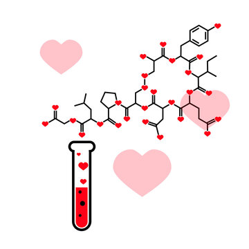 Chemical tube and oxytocin vector icon, chemistry of love