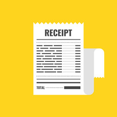 Receipt icon. Invoice sign. Bill atm template or restaurant paper financial check. Vector illustration.