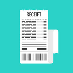 Fototapeta na wymiar Receipt icon. Invoice sign. Bill atm template or restaurant paper financial check. Vector illustration.