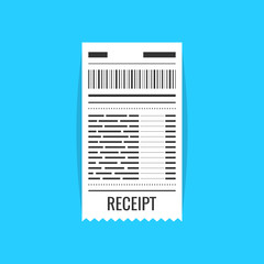 Receipt icon. Invoice sign. Bill atm template or restaurant paper financial check. Vector illustration.