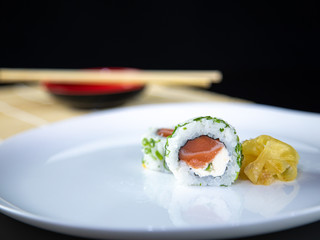 japanese food delicious salmon uramaki sushi with rice