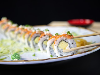 japanese food delicious salmon uramaki sushi with rice