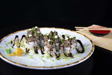 japanese food delicious salmon uramaki sushi with rice