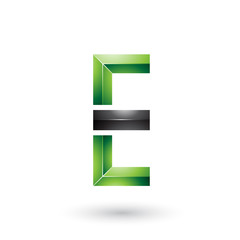 Green and Black Geometrical Glossy Letter E Illustration