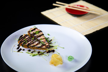japanese food delicious salmon uramaki sushi with rice