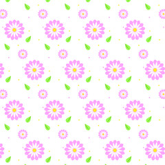 Fototapeta na wymiar Cute Pink Floral Repeat Pattern with Leaves