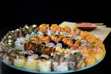 japanese food delicious salmon uramaki sushi with rice