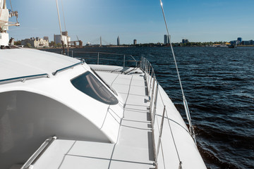 Close-up shot of an exterior on yacht on a sunny summer day.