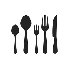 Vector cutlery set. Fork, knife. Flat style.