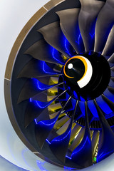 Turbo-jet engine of the plane on close up