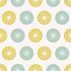 Fototapeta premium Ornate circles and stripes seamless vector pattern background. Retro geometric print design.