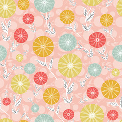 Geometric abstract circle flowers seamless vector pattern design background print.