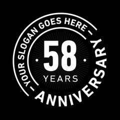 58 years anniversary logo template. Fifty-eight years celebrating logotype. Black and white vector and illustration.
