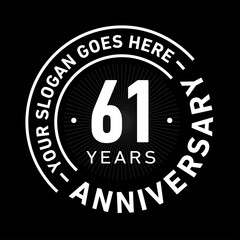 61 years anniversary logo template. Sixty-one years celebrating logotype. Black and white vector and illustration.