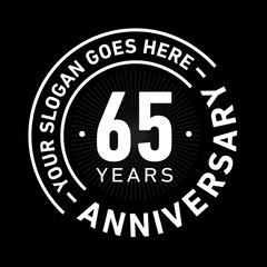 65 years anniversary logo template. Sixty-five years celebrating logotype. Black and white vector and illustration.