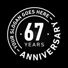67 years anniversary logo template. Sixty-seven years celebrating logotype. Black and white vector and illustration.