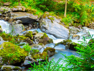 Obraz premium small waterfalls in the watercourse of the river park 