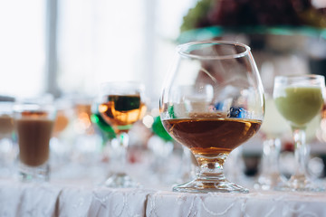 close up of cold exotic alcoholic beverages, cocktails. Party and holiday celebration concept