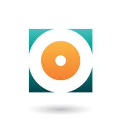 Green and Orange Square Icon of a Thick Letter O Illustration