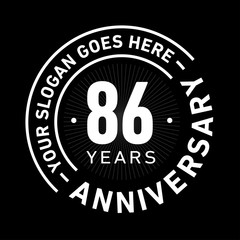 86 years anniversary logo template. Eighty-six years celebrating logotype. Black and white vector and illustration.