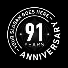 91 years anniversary logo template. Ninety-one years celebrating logotype. Black and white vector and illustration.