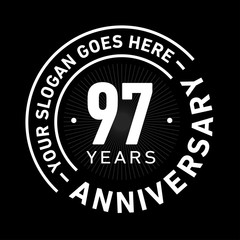 97 years anniversary logo template. Ninety-seven years celebrating logotype. Black and white vector and illustration.