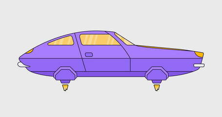 Retro futuristic flat style flying car design. Retro cyber car logotype.