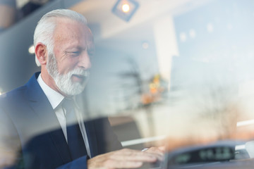 Fototapeta premium Senior businessman using a laptop computer