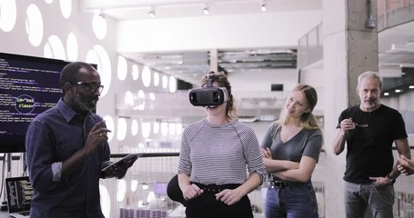 People queuing to try VR at a trade fair