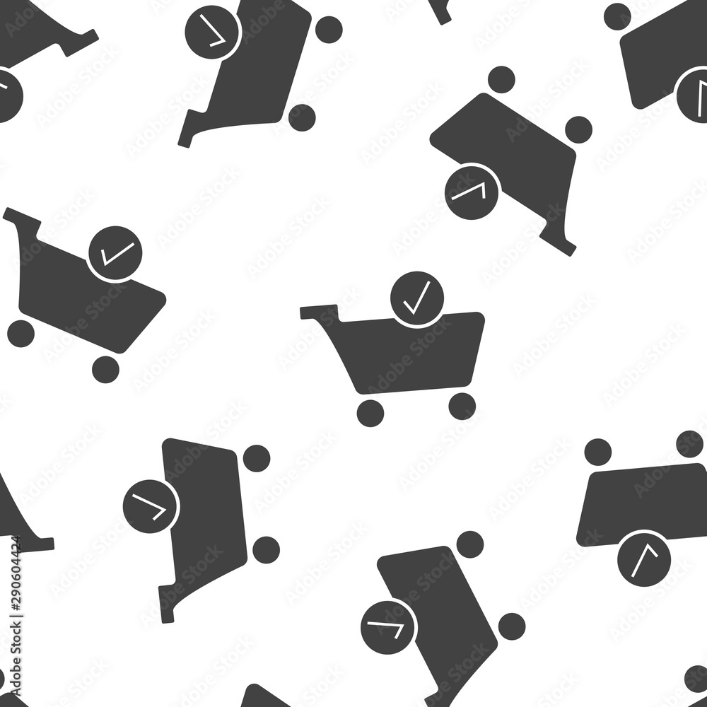 Poster vector icon check cart on white isolated background seamless pattern on a white background.