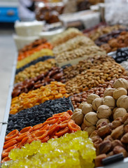 Dried fruit at the famous Green Bazaar in Almaty, Kazakhstan