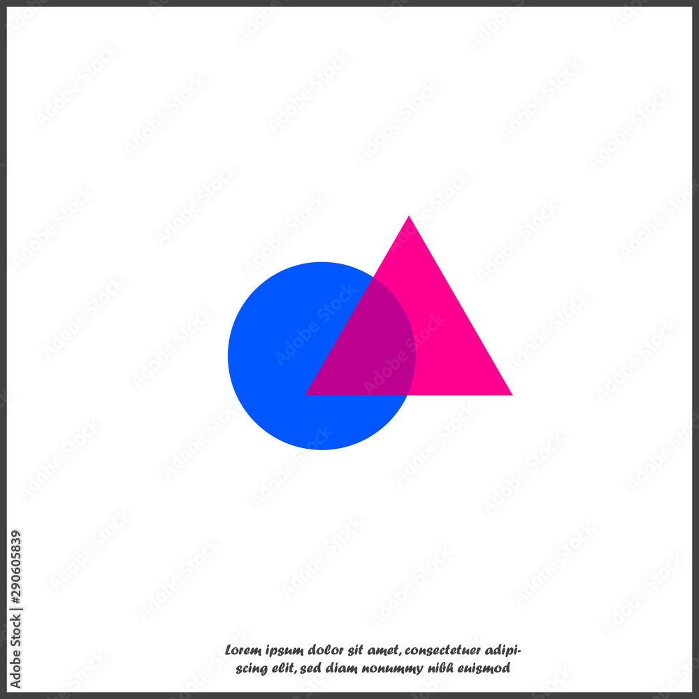 Poster vector triangle icon intersects with a circle on white isolated background.