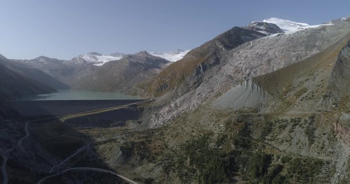 Mattmark dam and Allalin glacier bedrock - Aerial 4K