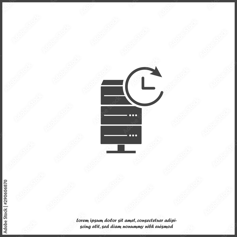 Poster vector data center icon. illustration server and clock on white isolated background.