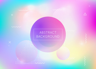 Dynamic shape background with liquid fluid. Holographic bauhaus gradient with memphis elements. Graphic template for brochure, banner, wallpaper, mobile screen. Hipster dynamic shape background.