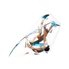Pole vault, abstract low polygonal isolated vector illustration, geometric jumping athlete - obrazy, fototapety, plakaty